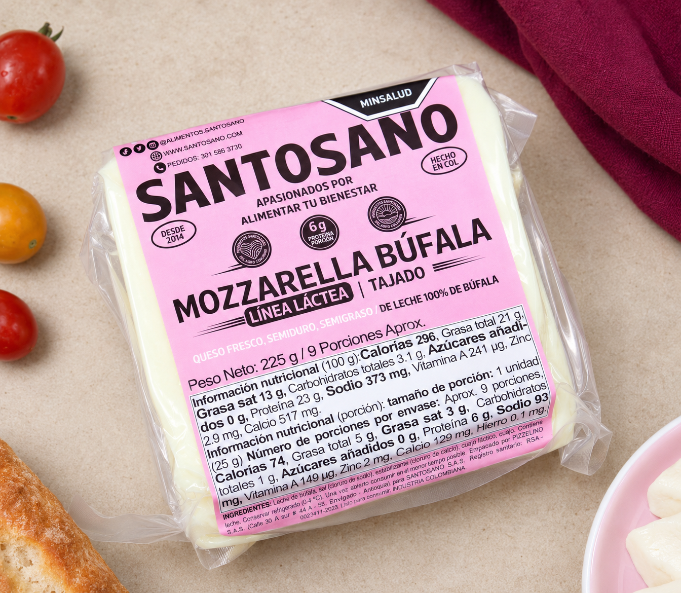 Mozzarella 100% Búfala x 225 g Tajado