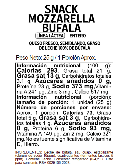 Snack Mozzarella 100% Búfala Entero x 25 g - Image 3